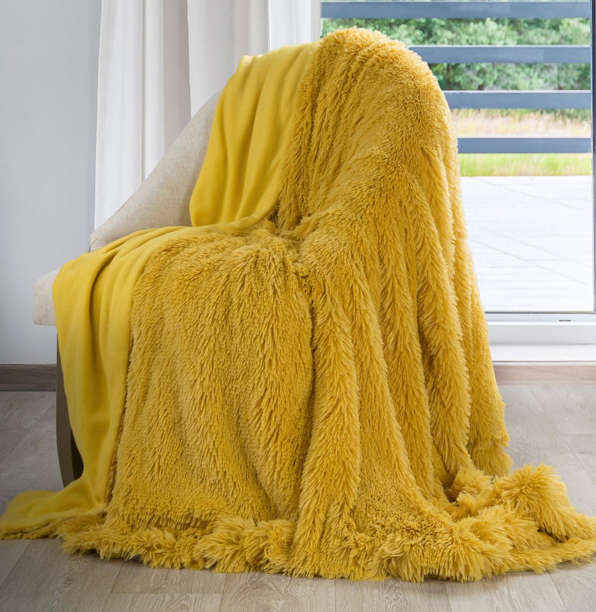 Ilgo plauko lovatiesė “Mustard” 170×210 cm