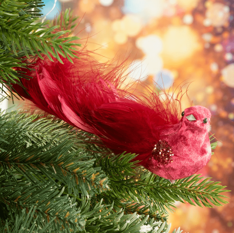 Kalėdinis žaisliukas “Bird” 20cm iš natūralių plunksnų ir aksomo