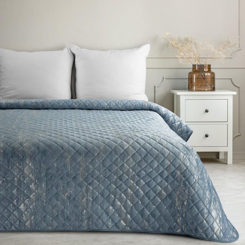 Aksominė lovatiesė “Blink3” blue-silver su/be pagalvėlių užvalkalais