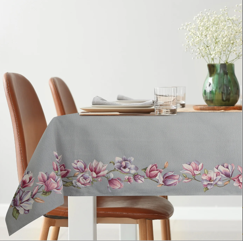 Staltiesė su austomis gėlėmis “Magnolija” 140×180 cm gray